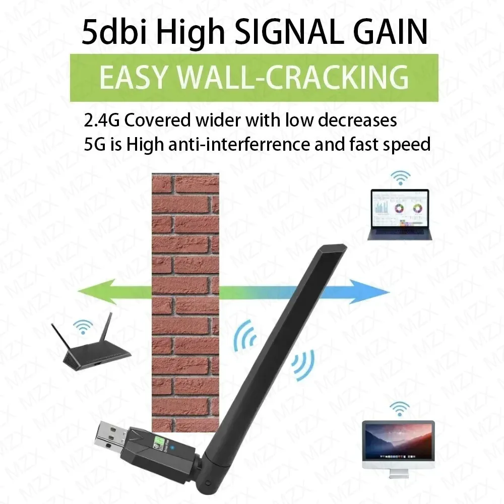 MZX 5G/2.4G 무선 WIFI 네트워크 카드 블루투스 동글 USB 이더넷 어댑터 듀얼 밴드 수신기 PC 데스크탑 노트북 액세서리