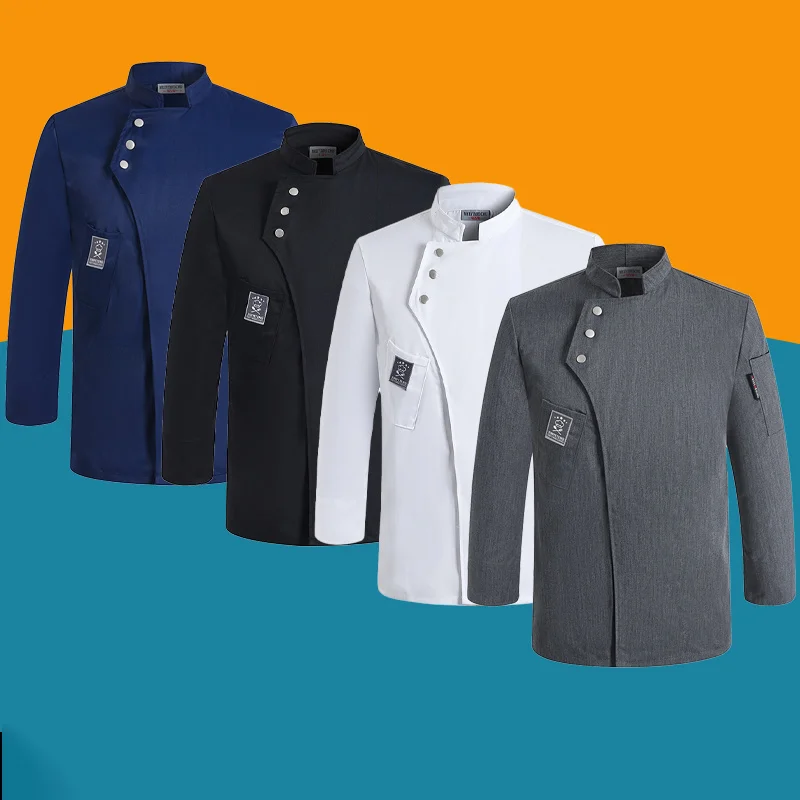 

Long Sleeve Chef Jackets Kitchen Chef Restaurant Uniform Custom Shirt Service Bakery Breathable Chef Dress White Apron Men