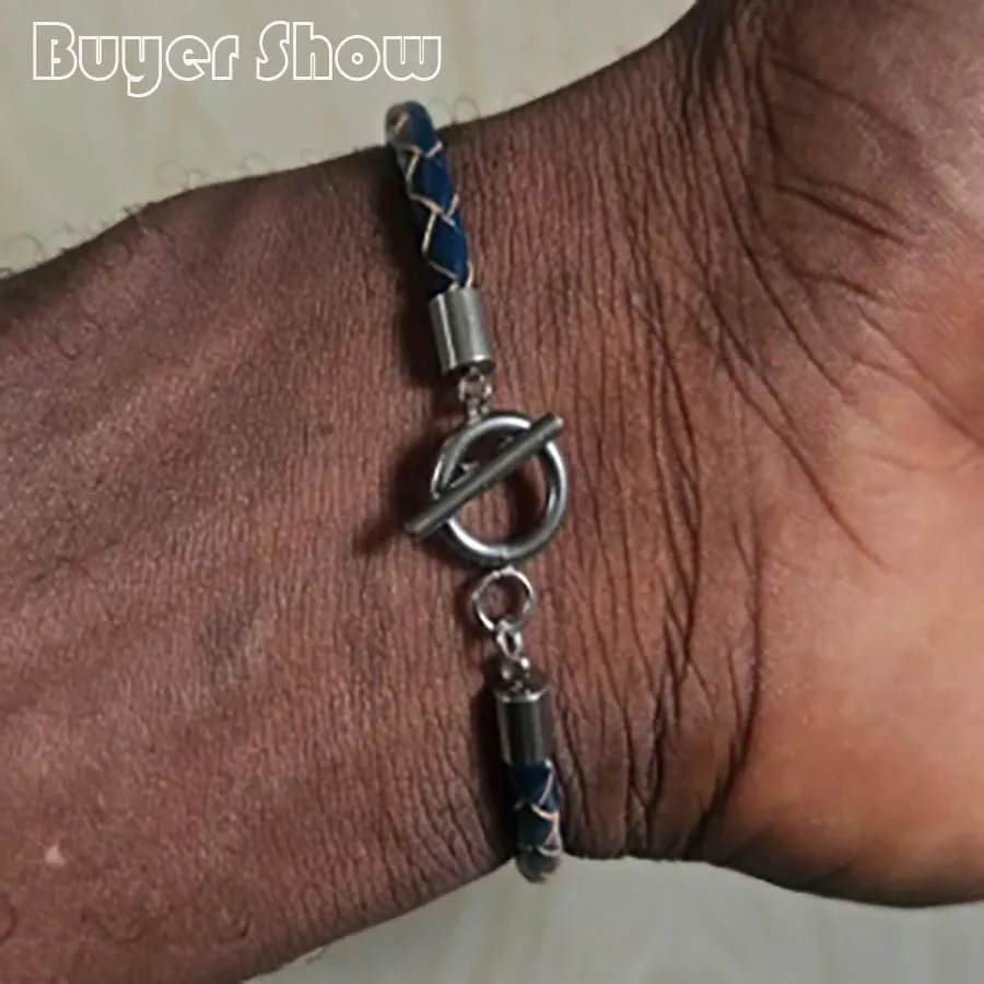 Genuine Leather Men Bracelet Stainless Steel Buckle