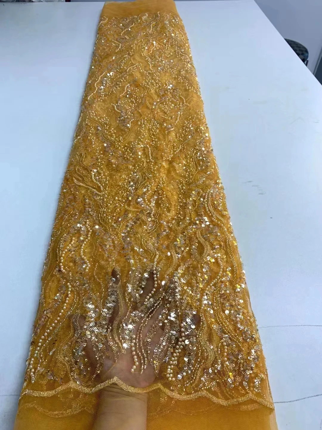 

New Heavy Industry Encrypted Bead Tube Pearl Lace Embroidered Mesh, Luxury French Dress Evening Dress Fabric