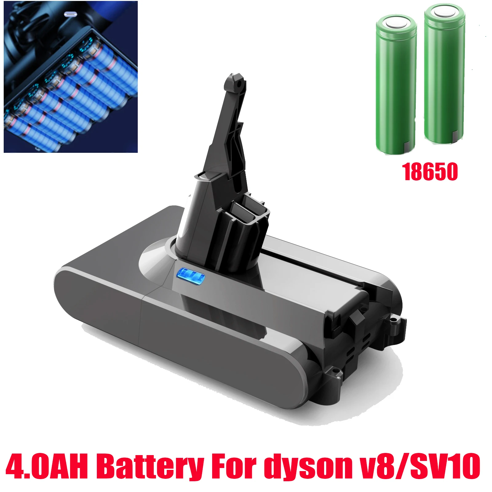 YH5 Replacement Battery for Dyson V8, 21.6V 6.0Ah Li-Ion, with