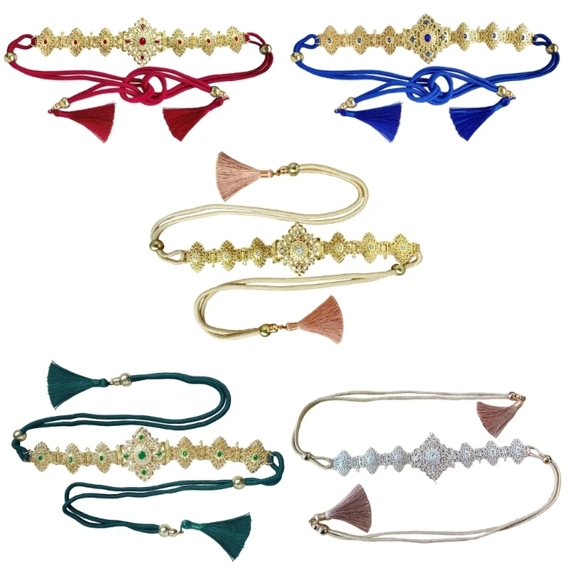 Funkelnde, mit Strasssteinen verzierte, verstellbare Metallgürtel-Taillenmieder marokkanischen Stil für Partykleidung Y08E – Detail 1