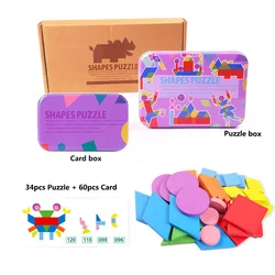 Geometric Wooden 3D Puzzle Tangram Jigsaw Montessori Educational Toy Set with Storage Box (Animal)
