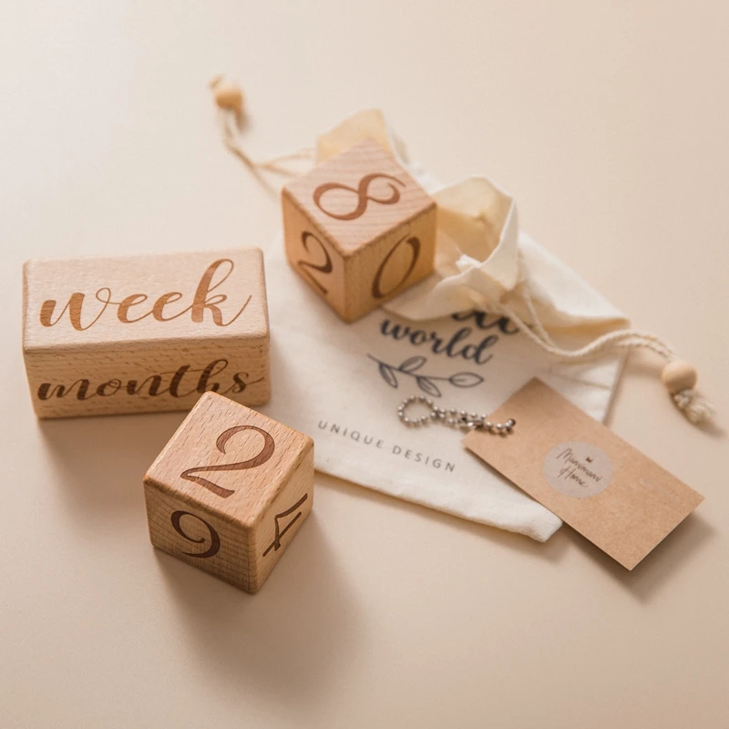 Baby Wooden Milestone Blocks 0-12 Months Newborn Birth Grow up High Quality Commemorate Props Infant Photography Accessoriees newborn photography props
