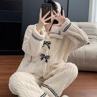 Pyjama d'automne et d'hiver pour femmes, vêtements de maison rembourrés et épais, vêtements de princesse chauds pour étudiantes, 2 pièces/ensemble 5