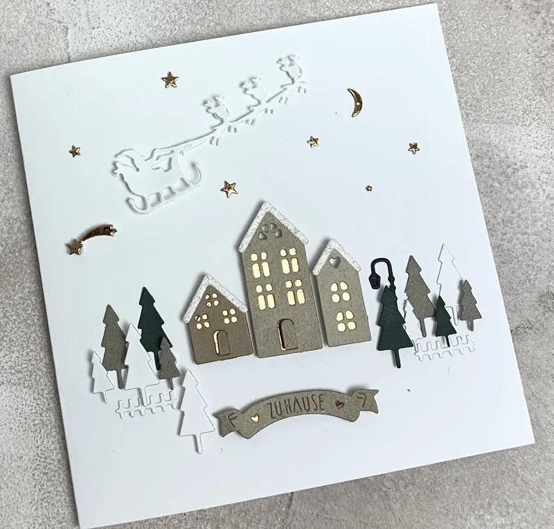 Mmao Crafts Metall- und Stahl-Stanzformen, Weihnachtshaus, Hirsch, Schlitten, Scrapbooking, Papier/Fotokarten, Prägestempel