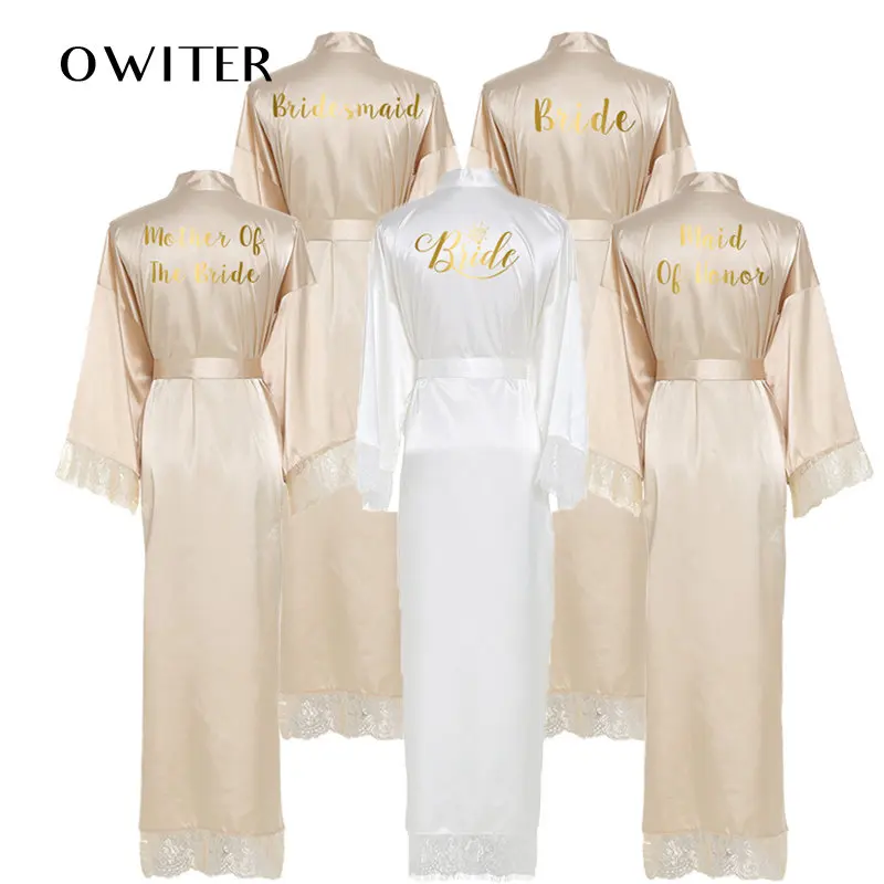 

Champagne Long Large Plain Bride Kimono Silk Robe Satin Night Dress Gown Wedding Robe Bathrobe Lace Robe Ladies Gowns Hot Word