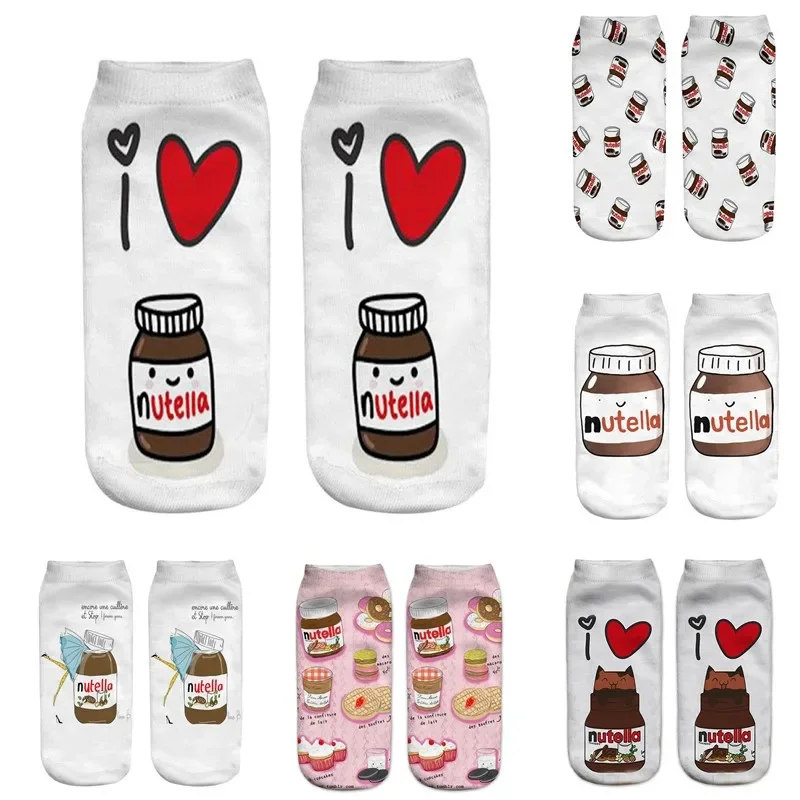 

Women Funny Cute 3D Print Foods White Nutella Character Socks Unisex Happy Cartoon Donuts Biscuit Dessert Gift Sokken Dropship