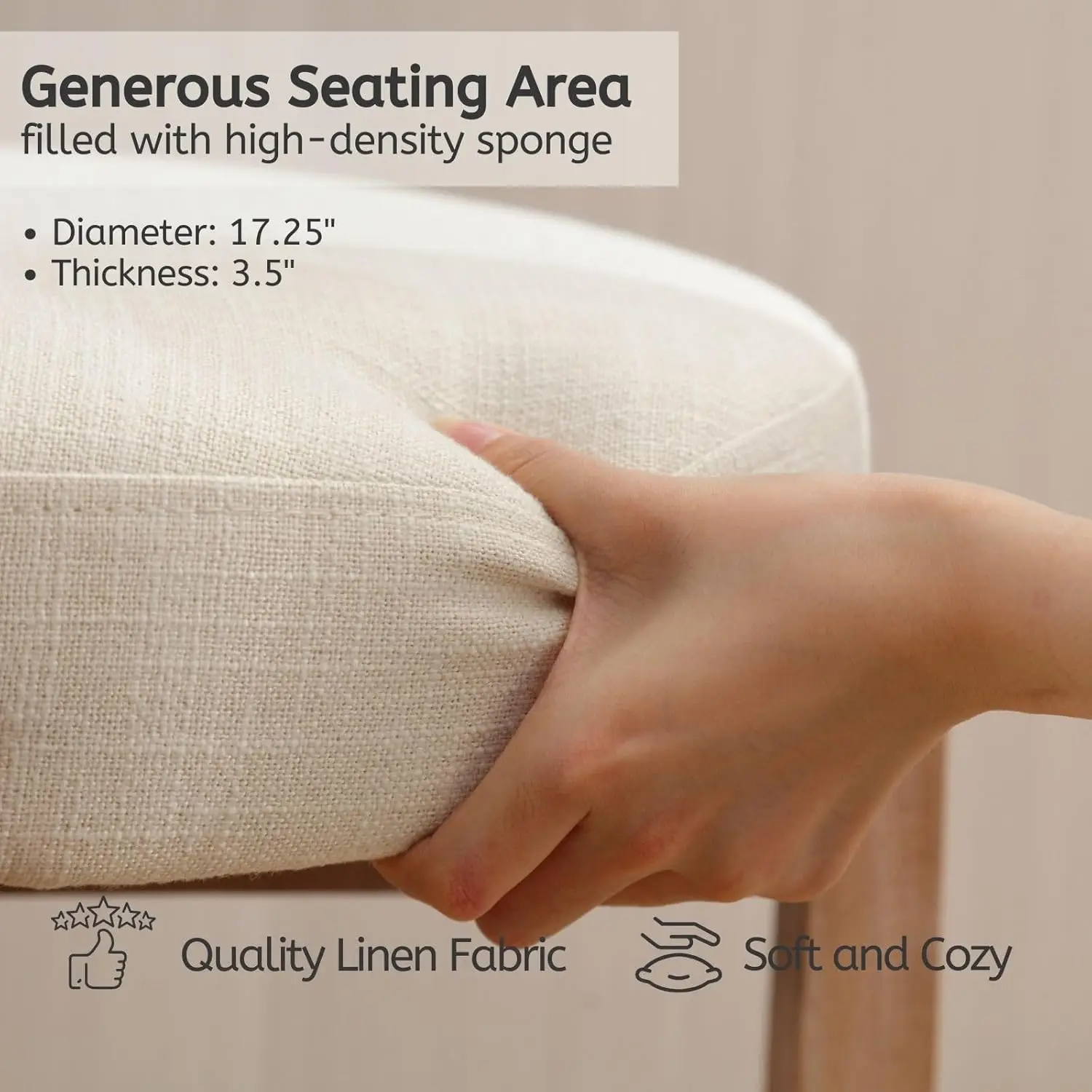 Mid Century Linen Counter Stools Set of 4, Upholstered 26.5” Seat Height Low Barstools with Natural Wood Legs Round Low Back