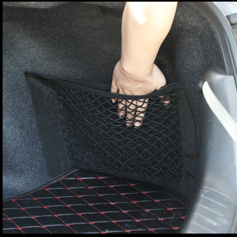 Universal Car Trunk Storage Organizer Bag Net with Sticker Accessories