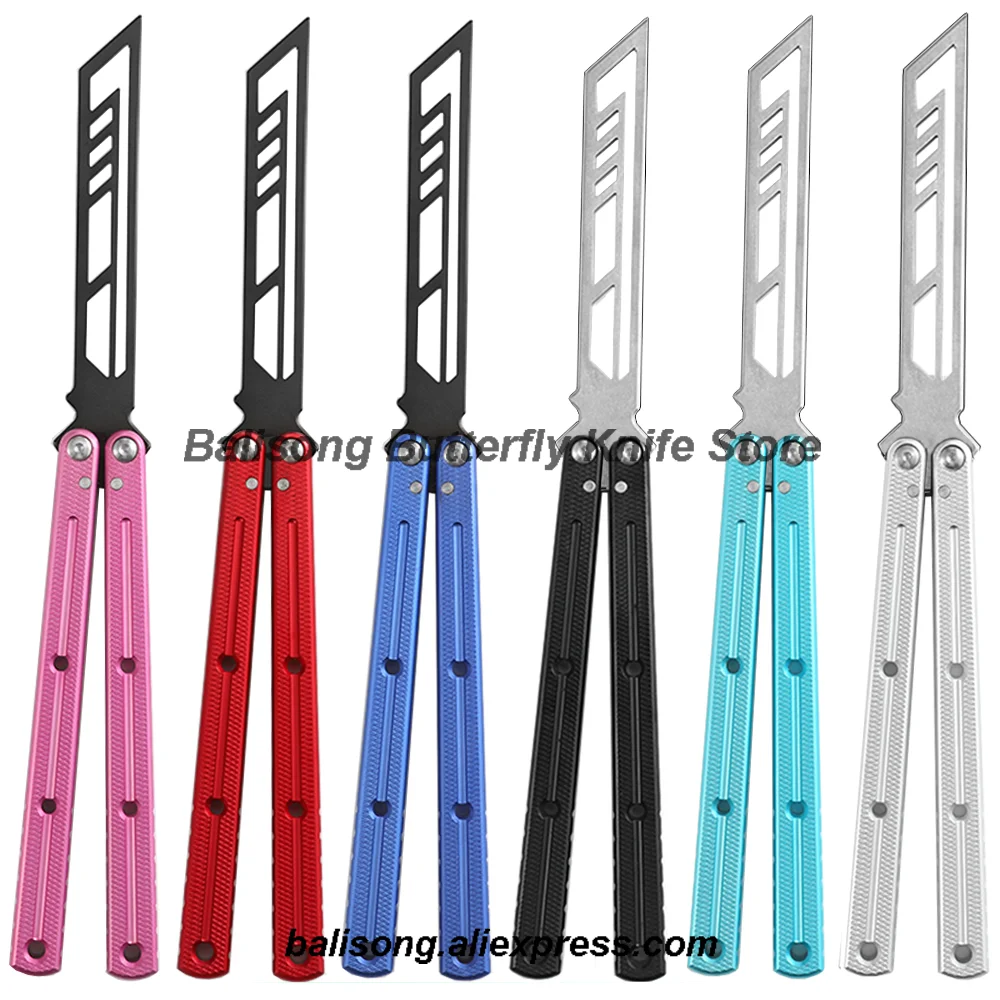

Yuppie Krake Raken (Kraken) V3 Clone Balisong Butterfly Trainer Knife 7075 Aluminum Channel Handle False Edge Blade Bushings