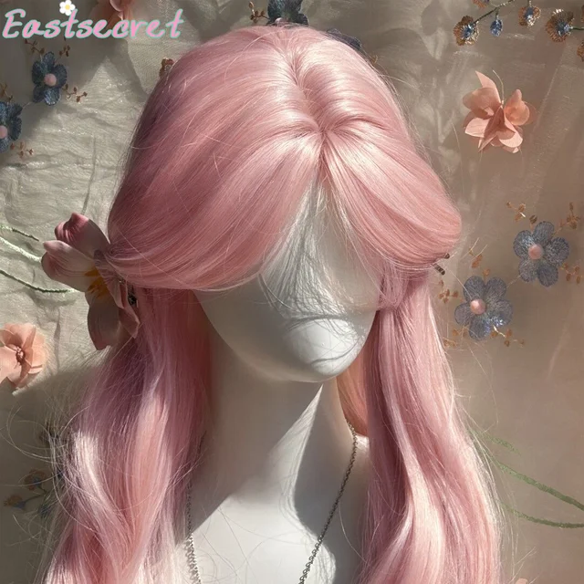 EAST Pink Wig for Women Long Wavy Cosplay Wigs Natural Soft Sweet Synthetic Wig for Daily Use School Life Lolita Wig Pink 6