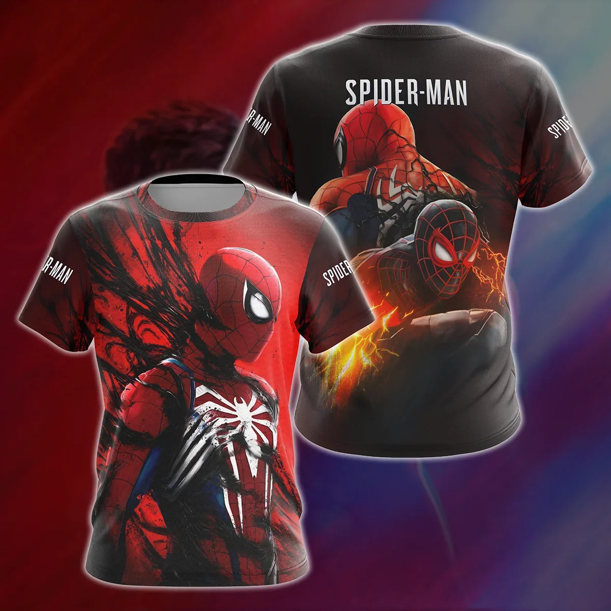 thumbnail image 1 of MINISO Marvel Superhero Spider-Man Camisetas de cuello redondo y manga corta con estampado 3D de Spider-Man súper transparente para hombres y mujeres, 1 of 5