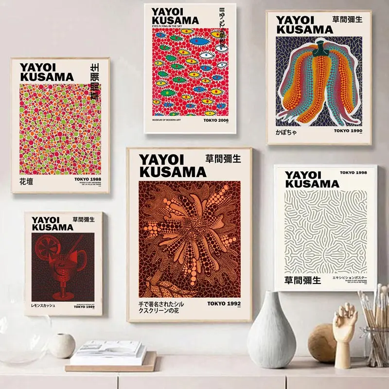 

Yayoi Kusama Poster Gallery Exhibition Art Prints Museum Canvas Painting Retro Abstract Wall Pictures For Living Room Decor