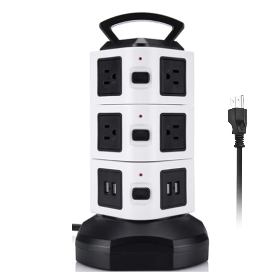 

TESSAN Surge Protector Tower Power Strip with 10 AC Outlets 4 USB 3 Independent Switch & 9.8ft Retractable Cable for Home Office