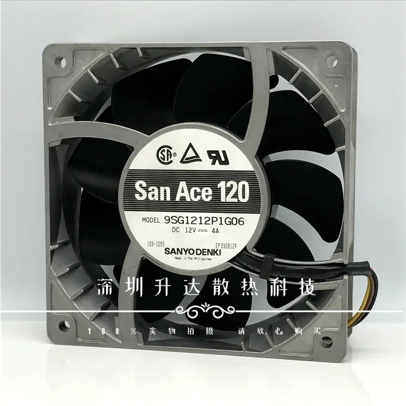

For Sanyo 9SG1212P1G06 DC 12V 4A large air volume 12cm metal high temperature resistant cooling fan 120*120*38MM 4 Wires