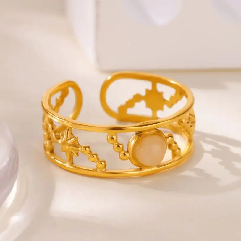 Hollow Star Moon Rings 18K Gold Plated Stainless Steel Geometric