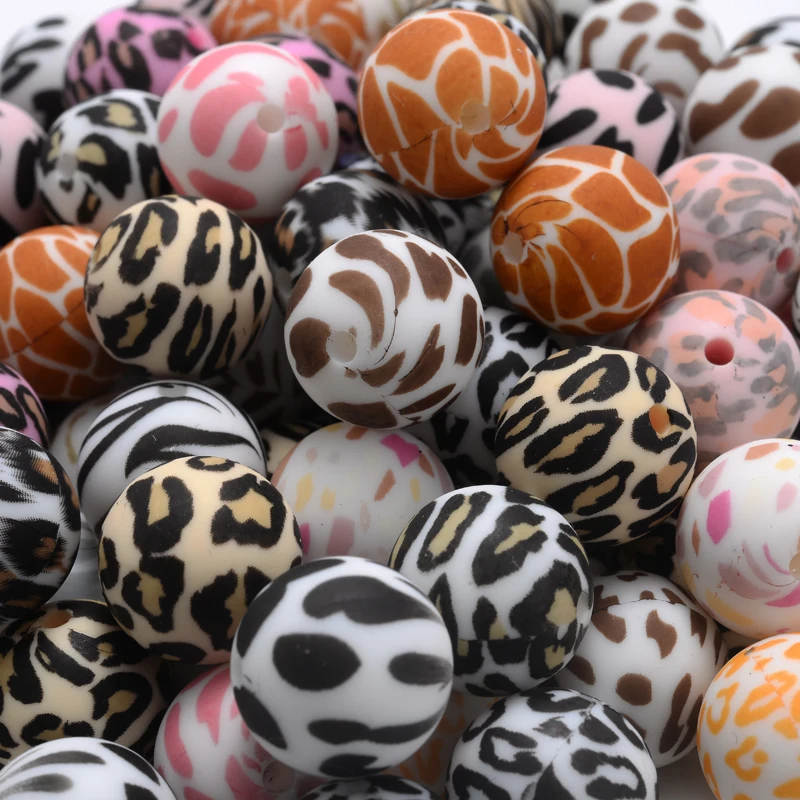Teething Toys Baby Teething Toys Silicone Teething Toys Silicone Beads Silicone Teething Beads Silicone Teether 15mm 10Pcs Leopard Print Round