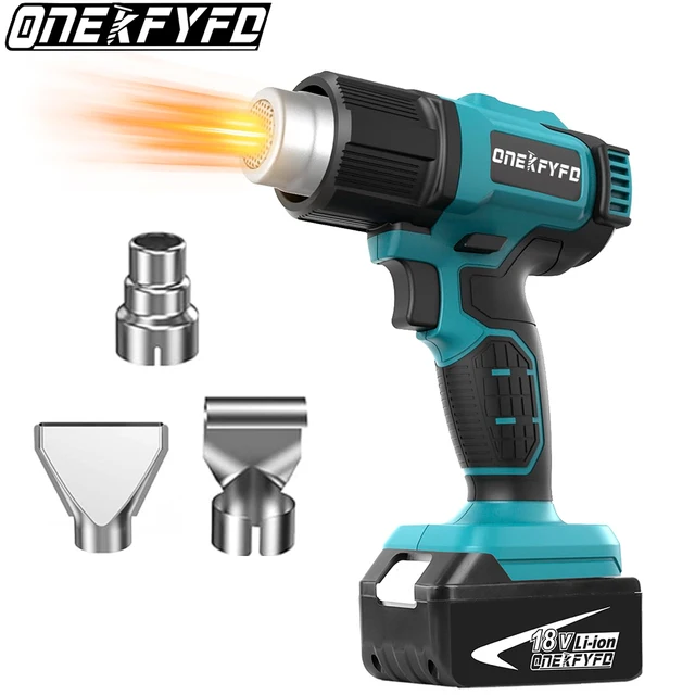 ONEKFYFD Electric Heat Gun Cordless Handheld Hot Air Gun with 3 Nozzles Industrial Home Hair Dryer for Makita 18V Battery
