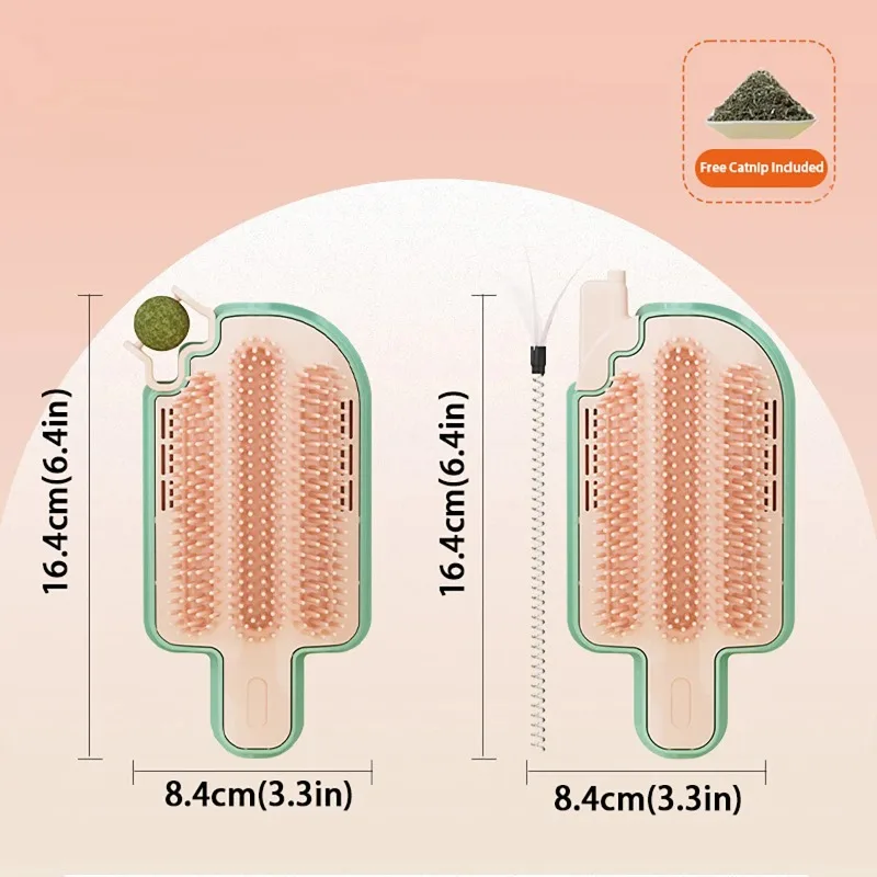 Multifunctional Cat Hair Rubbing Device, Soft Bristles with Catnip Balls & Spring Toys, Wall-Mountable