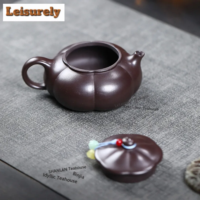 200ml Luxury Yixing Purple Clay Teapots Famous Master Handmade Rib Pot Raw Ore Purple Mud Kettle Zisha Tea Set Ornaments Craft