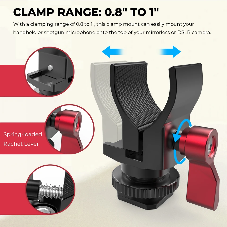 Microphone Clip Crab Clamp with Cold Shoe Mount 1/4"-20 Thread Holes For DSLR Ca