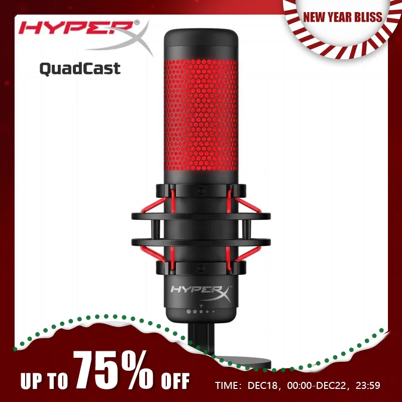 HyperXQuadCastUSBCondenserGamingMicrophoneAntiVibrationShock