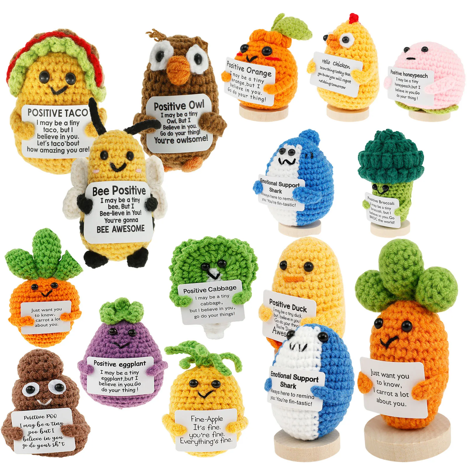 Handwoven Positive Energy Animals Pocket Handmade Plush Wool Knitting Doll Support Emotional Christams Gift Home Room Decoratio