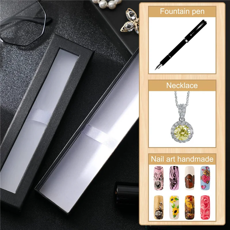 64 Pieces Empty Pen Gift Box Black Cardboard Case With Clear Window For Jewelry Pencil Ballpoint Fountain Pen Display