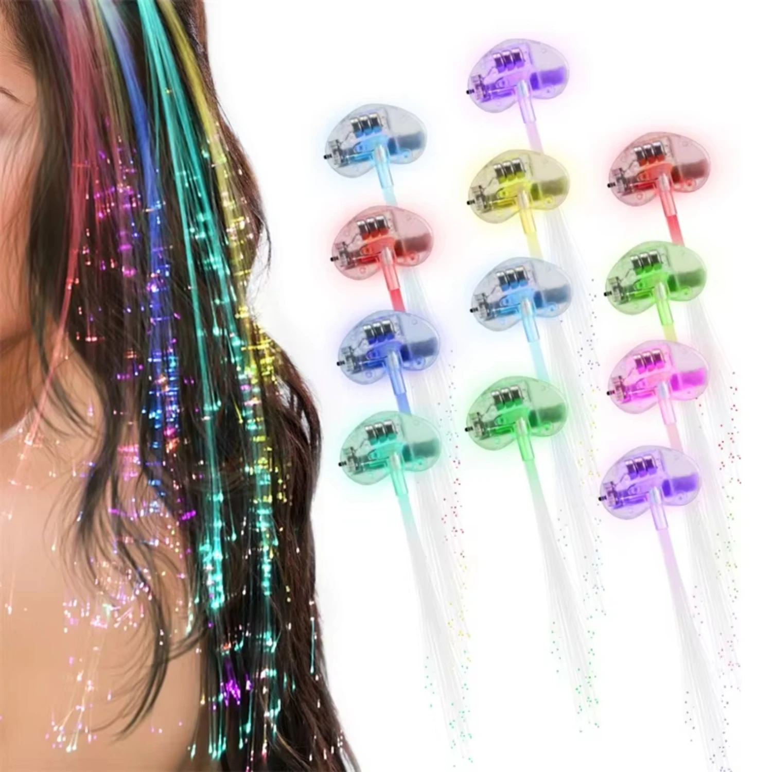 LED Party Colors Light Up Fiber Optic Hair Barrettes Clip Hairpin Silk Flash Braids 5pcs