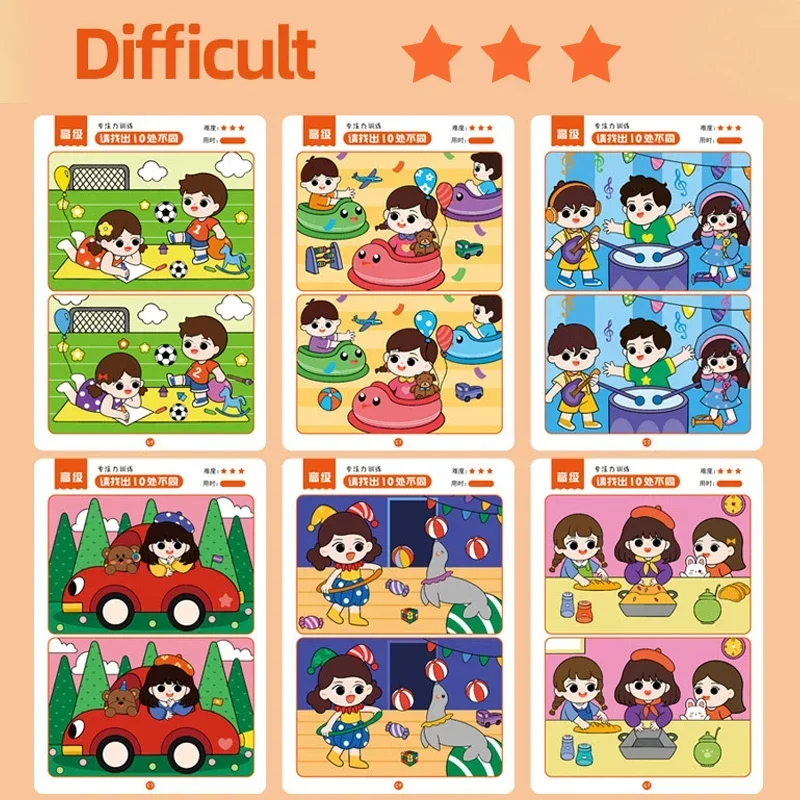 64pcs Kids Montessori Educational Game Cards Error-finding Games Baby Early Education Toys Concentration Training Reusable Cards