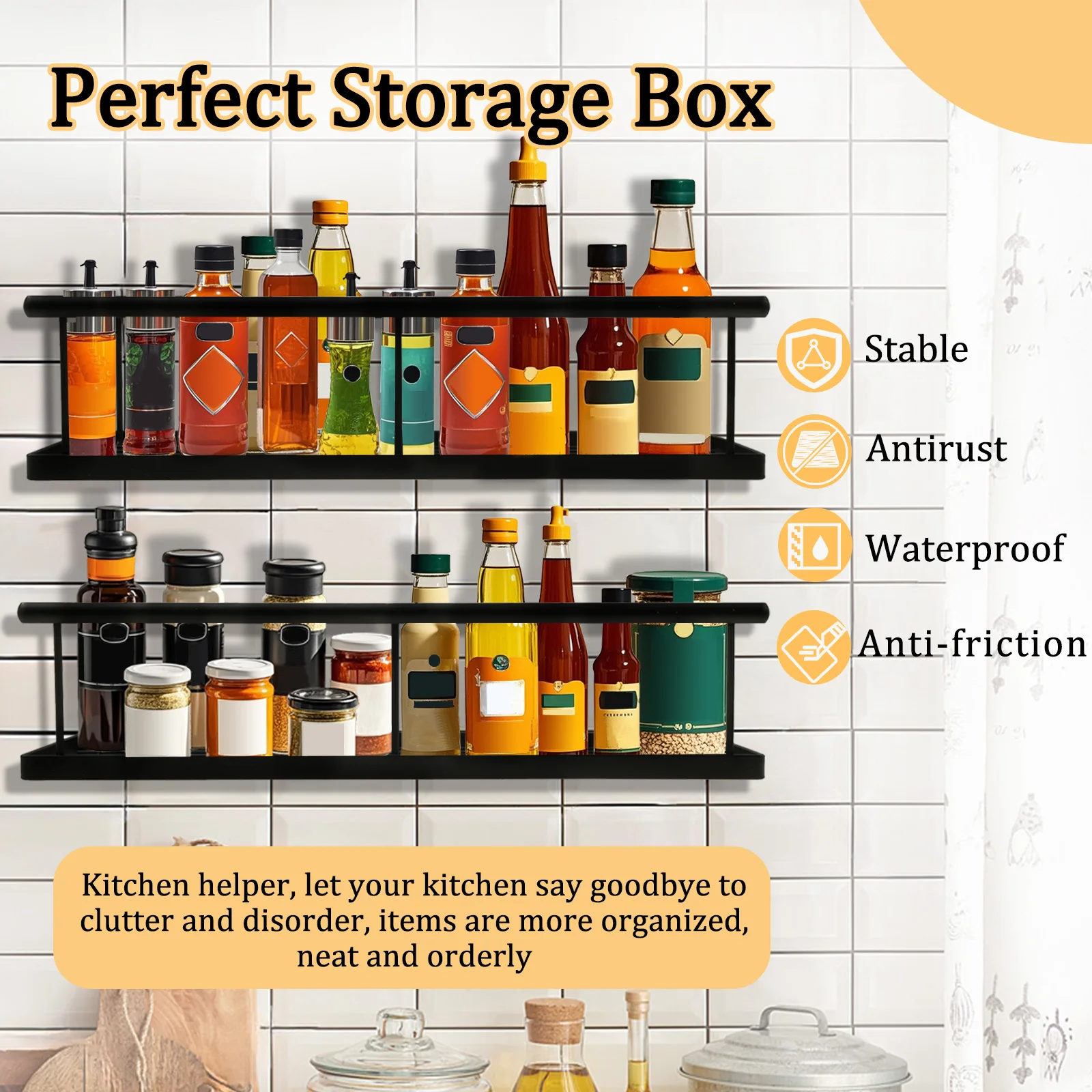 Carbon Steel Wall Mounted Seasoning Rack Storage Shelf
