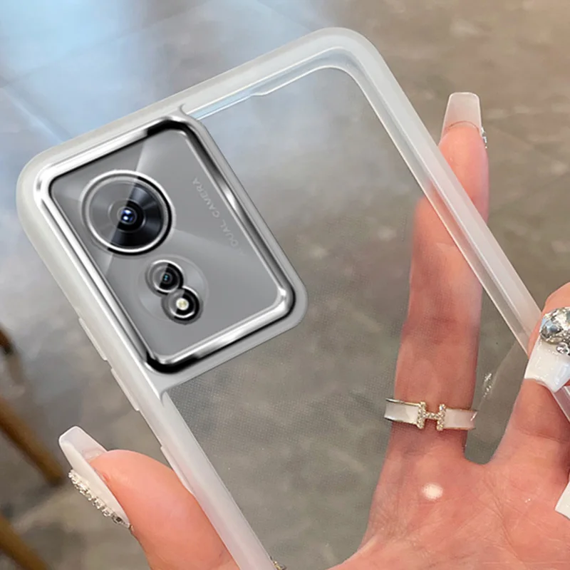 Étui Transparent à cadre mat pour caméra OPPO A78 A77 A57S A17 A54S A53 A16 A72 A77S A92 A96 A55 A54 4G A15 FindX3Lite_voghion.com