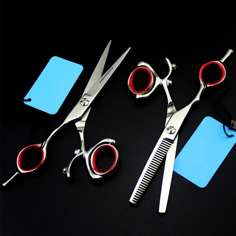 전문 JP 440c 스틸 왼손잡이 5.5 인치 회전 헤어 가위, 이발 숱이 이발사 절단 가위 미용사 가위