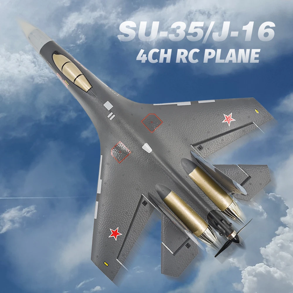 Dessous de l'avion RC Su-35 2.4GHz EPP gris, avec le train d'atterrissage visible.