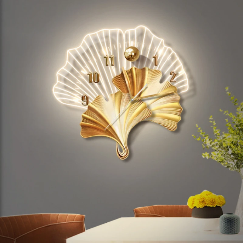 

Home Decor Backlight Clock Three-dimensional Living Room Decoration Wall Clock Ginkgo Leaf LED Atmosphere Lamp Hanging Painting