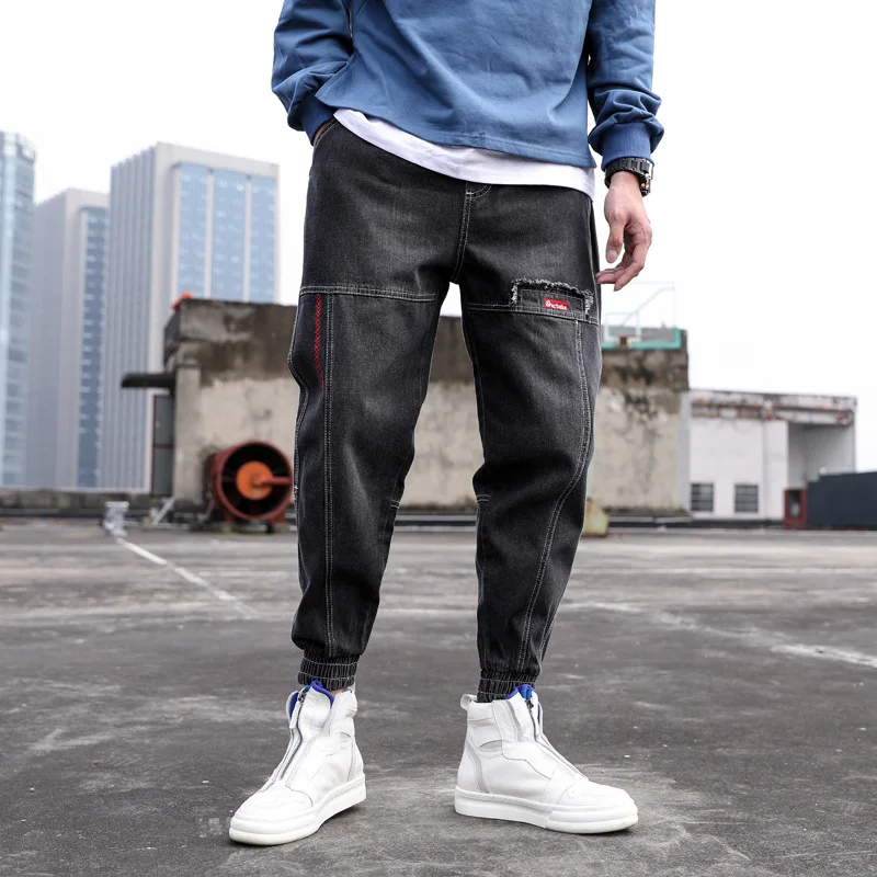 2025 Spring Summer Black Blue Cargo Jeans Men Streetwear