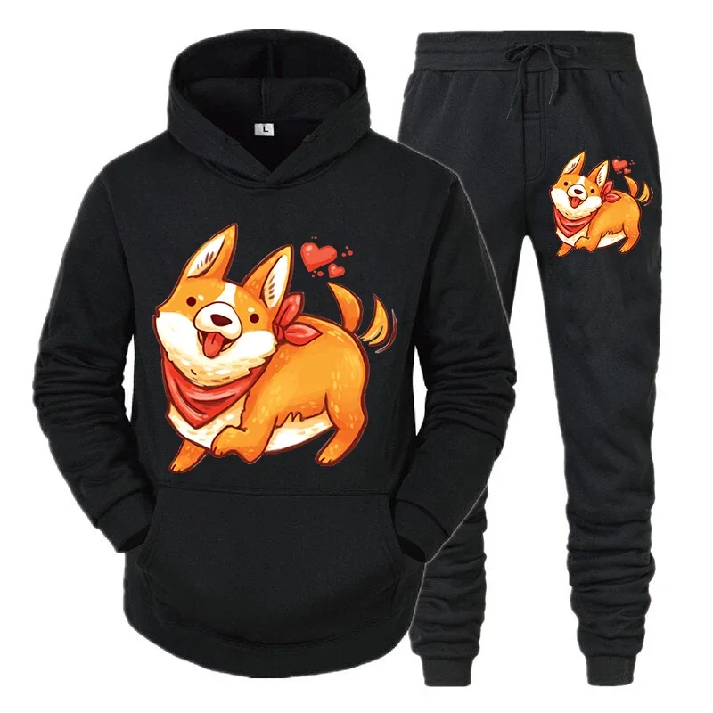 thumbnail image 1 of Conjunto de ropa deportiva con estampado de animé Shiba Inu para hombre, sudadera y pantalones con estampado de perro y animal, conjunto de 2 piezas, sudaderas y chándales divertidos para hombre, 1 of 4