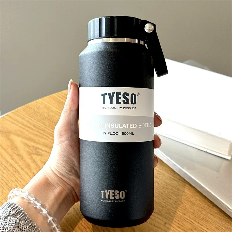 TYESO Stainless Steel Insulated Sports Thermos Cup with Handle - Portable and Durable Thermal Mug for Outdoor Travel (500/710ml)