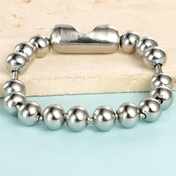 Elegant 8mm Stainless Steel Ball Bead Bracelet in Gold/Silver - 20cm (Silver)