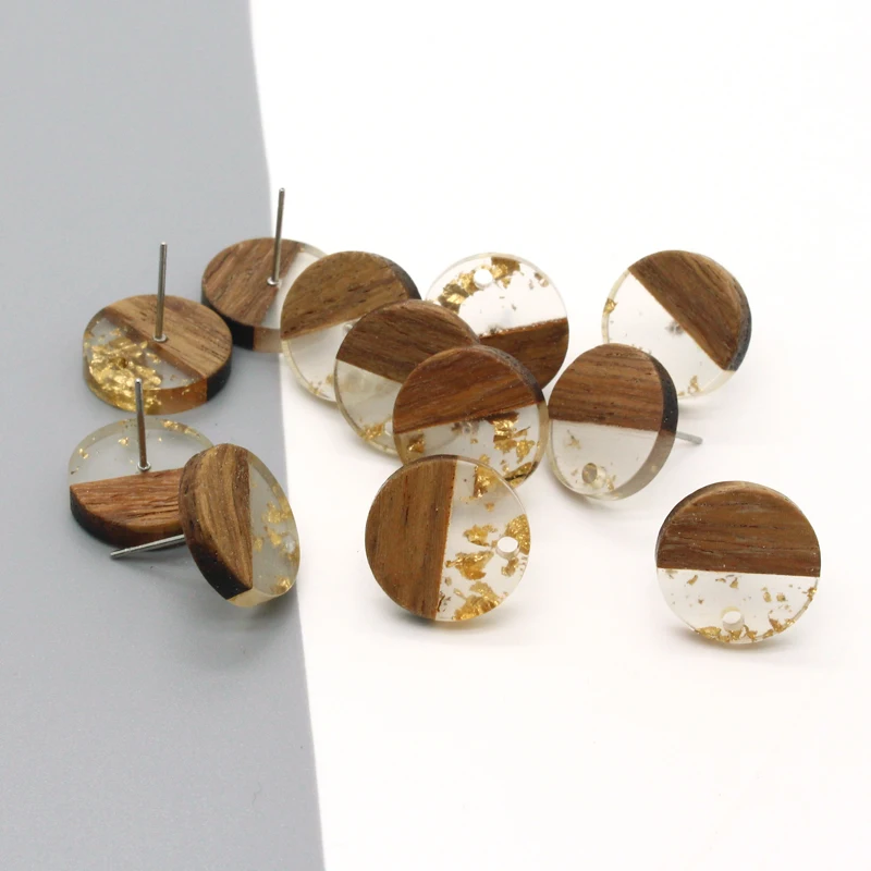 구멍이있는 6pcs 하프 우드 수지 귀걸이 기본 액세서리 DIY 귀걸이 펜던트 커넥터 결과 귀걸이 링커 핀 쥬얼리 부품