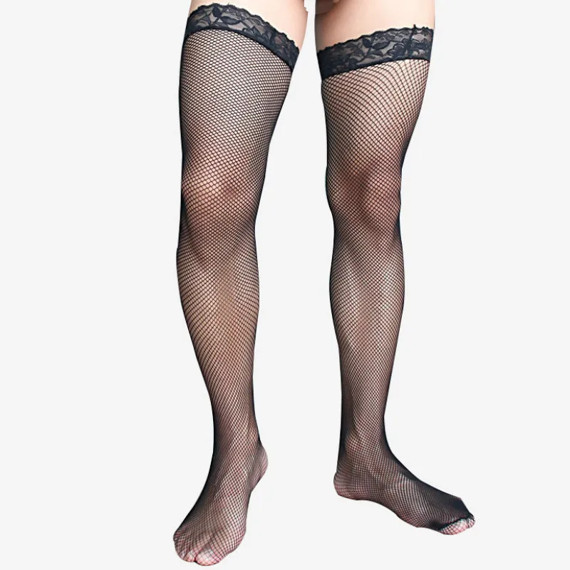 

Lace Top Fishnet Hosiery Male Underwear Thigh-Highs Sheer Mesh Stockings Dropshipping Summer Hot Sale Sexy Men's Net Stockings