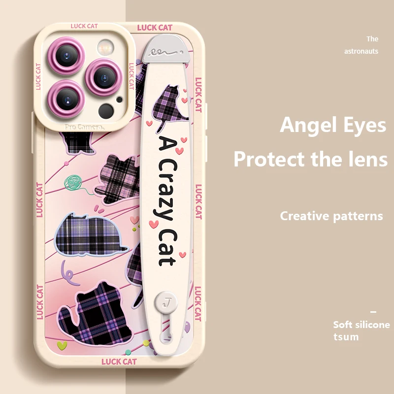 thumbnail image 1 of Deluxe Case Applicable Iphone 15 14 13 12 11 Pro Max X XR Xs 78 Soft Silicone Cell Phone Anti-fall Plaid Kitty Protective Cover, 1 of 5