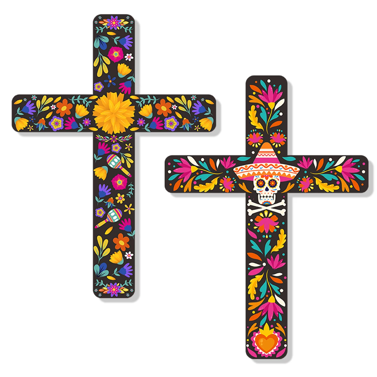 Mexico Day of the Dead Skull Cross Flower Skull Ghost Festival Decoration Death Day Cross Halloween Party Wall Decoration