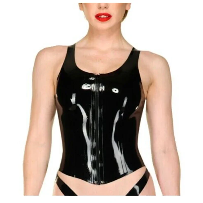 

Latex Gummi Female Tops Sleeveless Vest Slim Front Zip Fit Customize 0.4mm