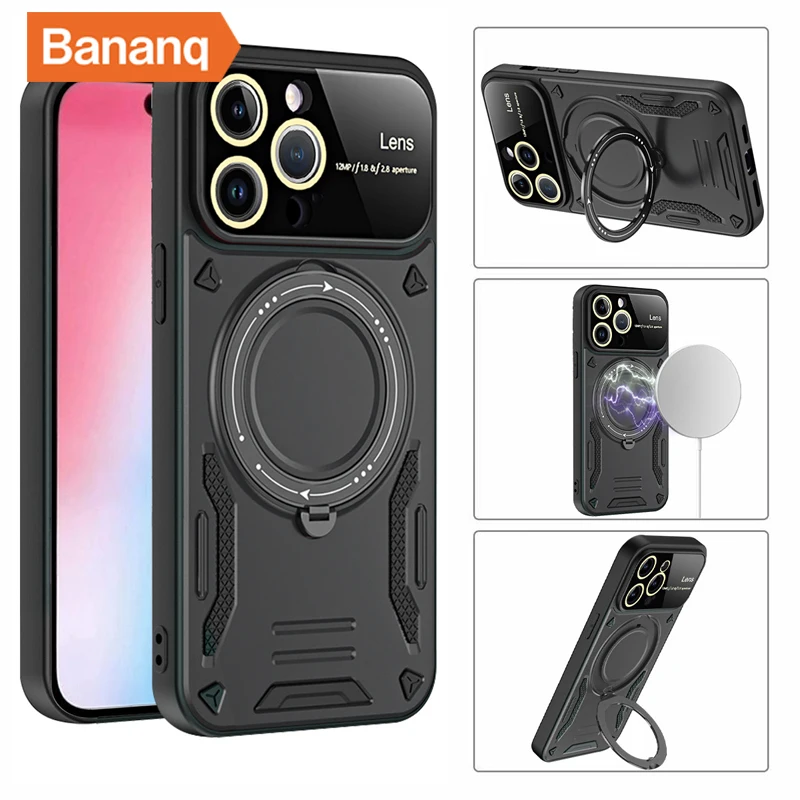 

Чехол для телефона Bananq с магнитным кольцом-подставкой для iPhone 15, 14 Plus, 13, 12, 11 Pro Max, защитный чехол с беспроводной зарядкой, рождественский подарок