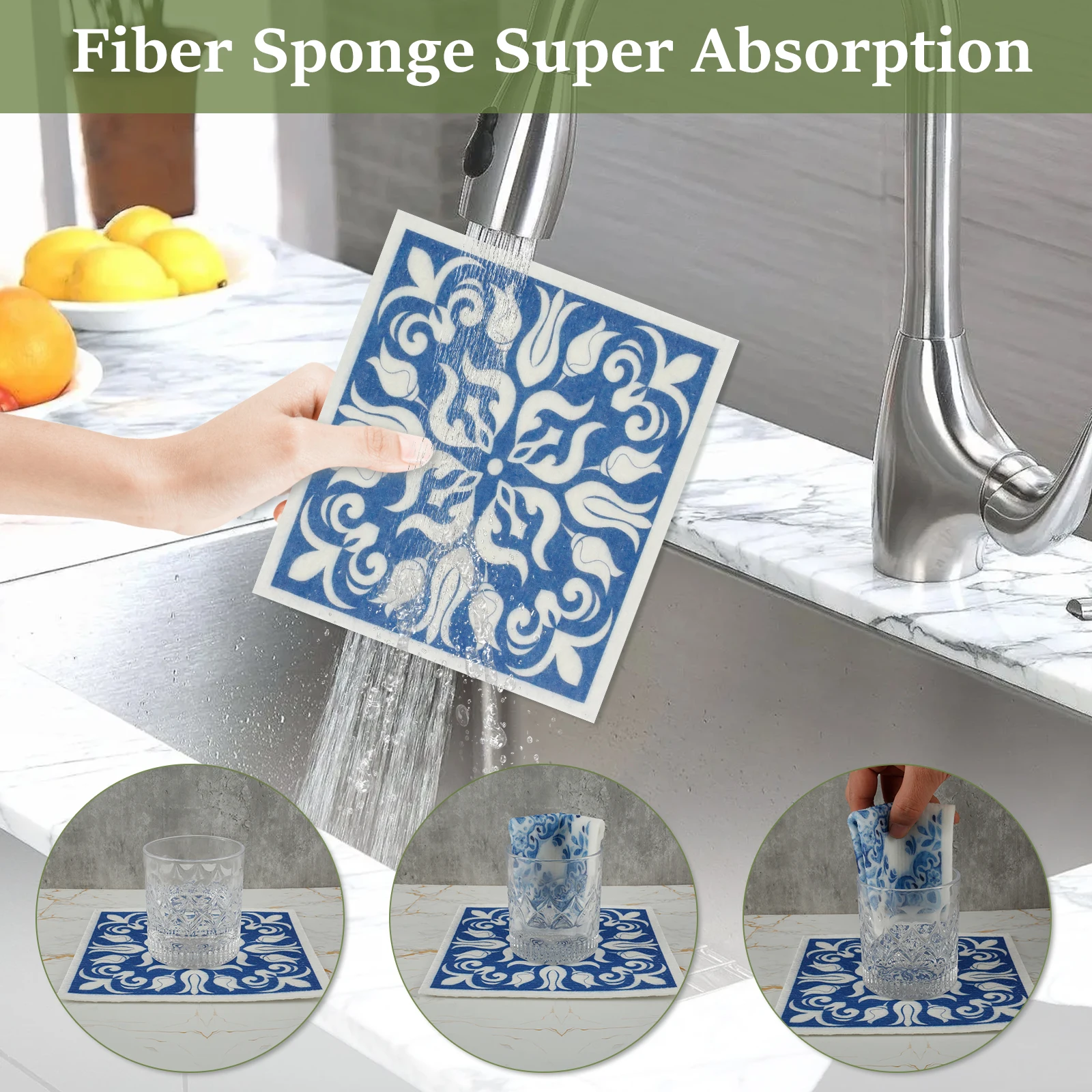 Absorbent Wood Fiber Kitchen Dishcloths Reusable Cleaning Cloths