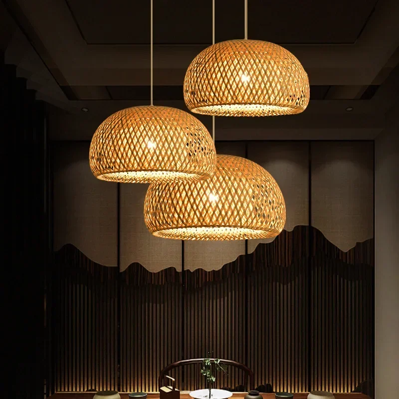 Suspension,Rustique Bambou Lanterne Suspension Lampe Vintage Japonais Lustre Suspendu Plafonnier Luminaire Pour Salon Chambre Restaurant Café Bar Salle à Manger-40cm Suspension