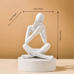 Beige Modern The Thinker Abstract Nordic Style Sculpture - Art Deco Resin Figurine Ornaments (White Right)