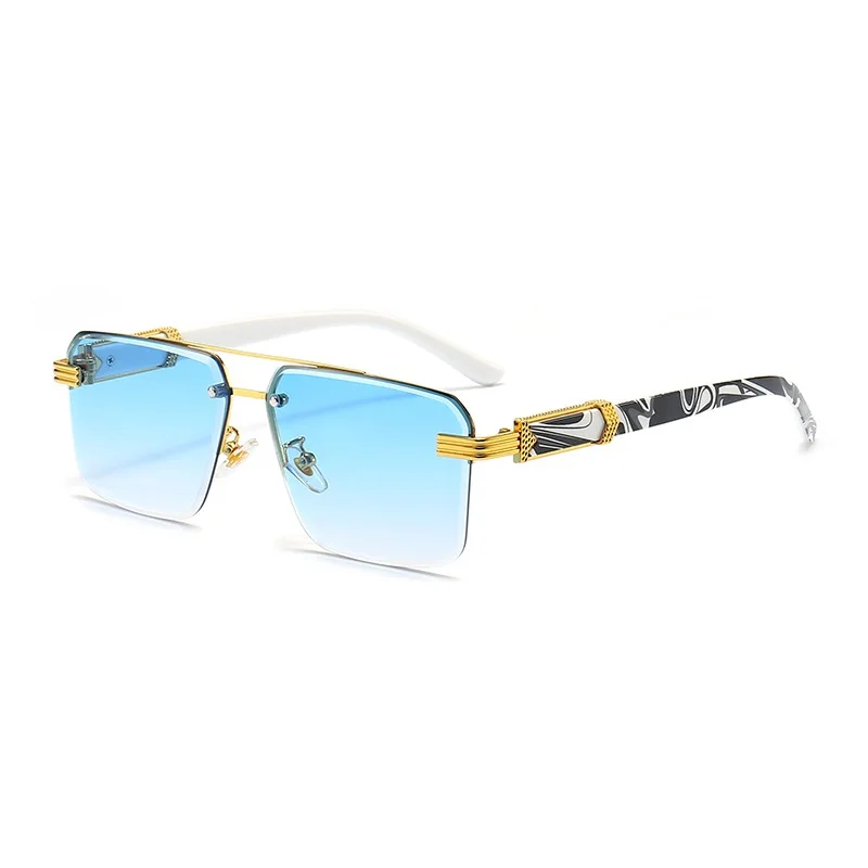 

Printing Square Rimless Sunglasses Women Men Fashion Vintage Luxury Brand Designer Popular Travel Sun Glasses Metal Shades UV400